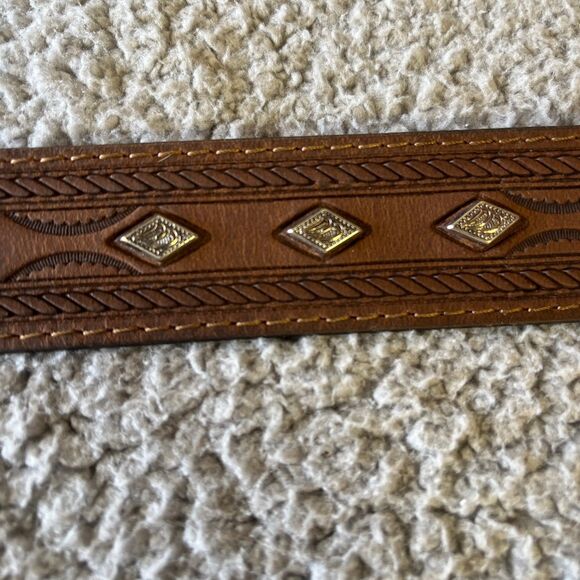 Ariat Concho Belt Mens 38 Brown Leather Tooled Cowboy Rodeo Western Ranch Farm - Picture 4 of 7